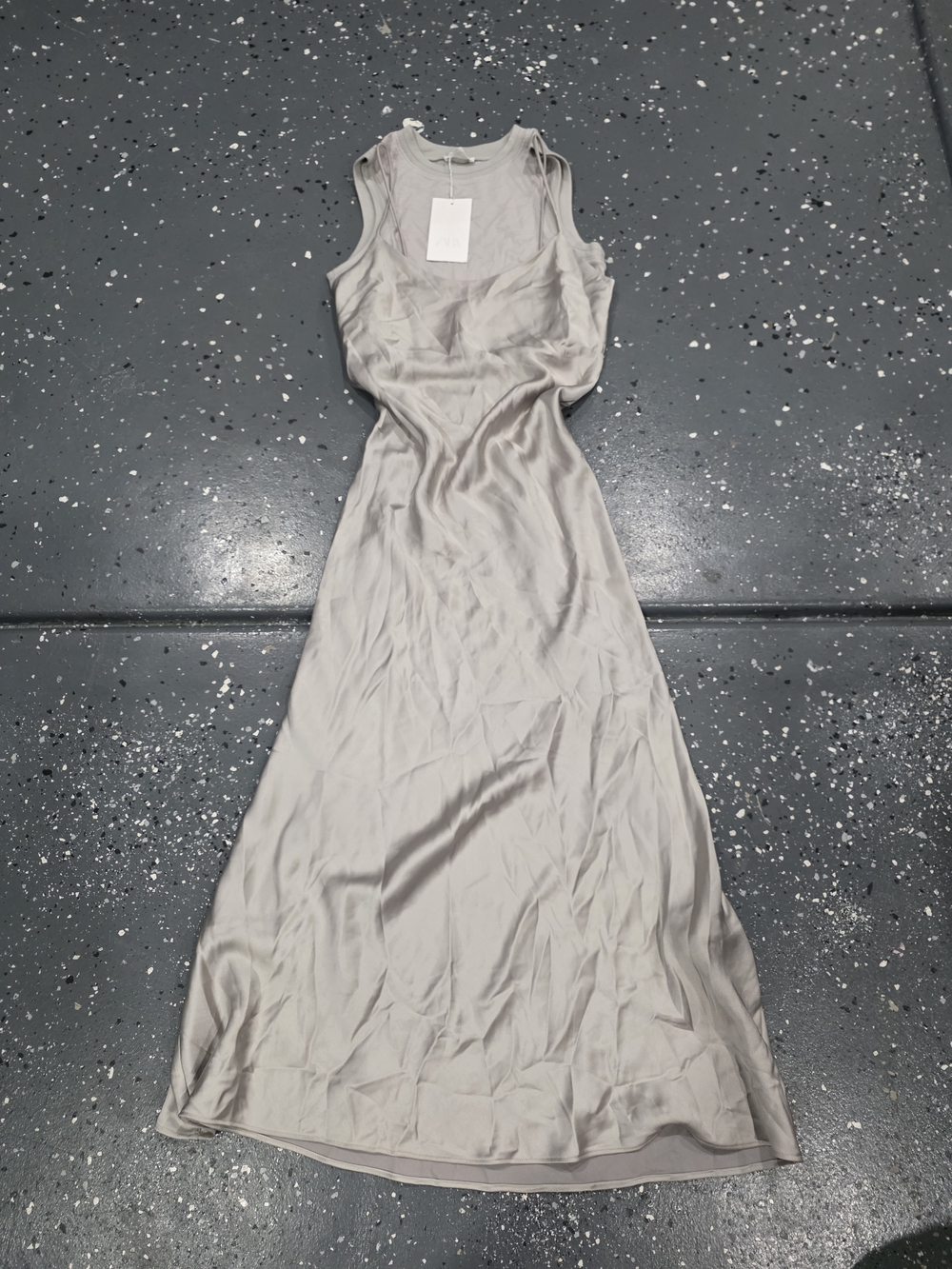 Zara Satin Maxi Slip Dress in Light Gray
